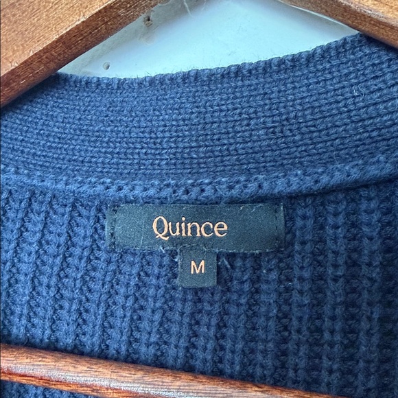 Quince Organic Cotton Fisherman Boxy Cropped Cardigan Navy Size Medium - Picture 3 of 5